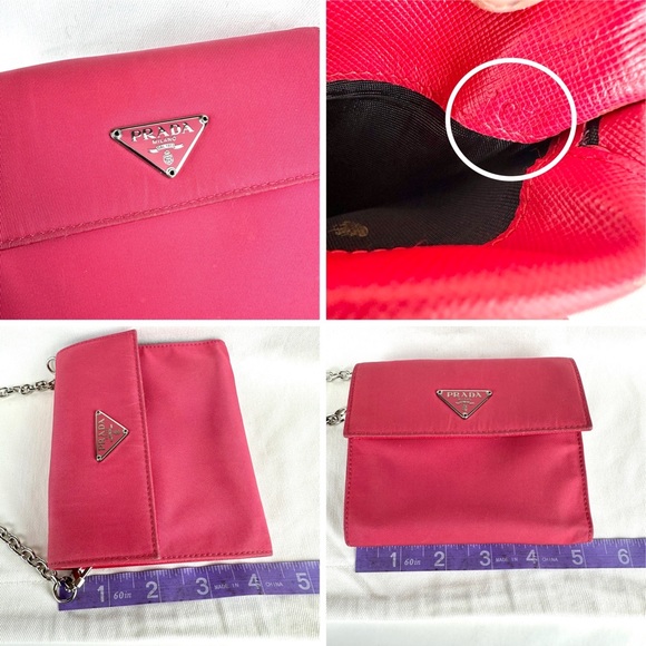 Prada watermelon pink nylon compact wallet on chain crossbody bag - Picture 4 of 15